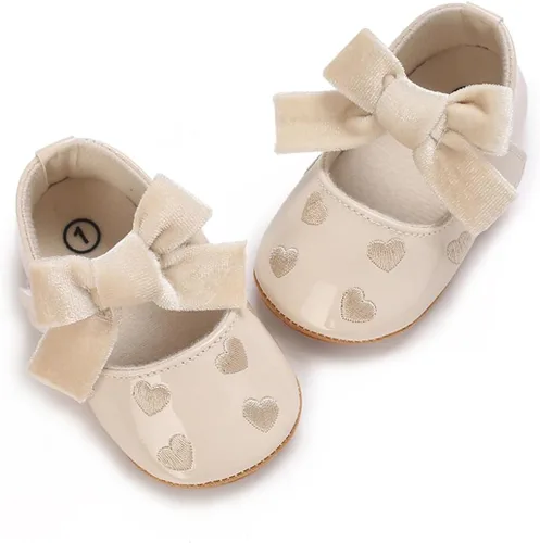 Vista 4 de COSANKIM Zapatos Mary Jane para bebé y niña, suela suave, con lazo, princesa, boda, antideslizantes, para bebé, para primera caminata, zapatos