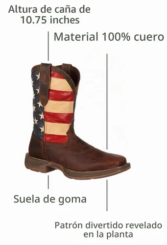Vista 3 de Durango Botas patrióticas de tira para hombre, estilo occidental con bandera Marrón