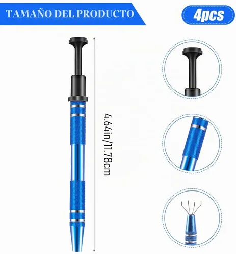 Vista 8 de Herramienta de recogida de 4 puntas para joyero, de acero inoxidable, herramienta de recogida de 4 garras para piezas pequeñas, para chip IC
