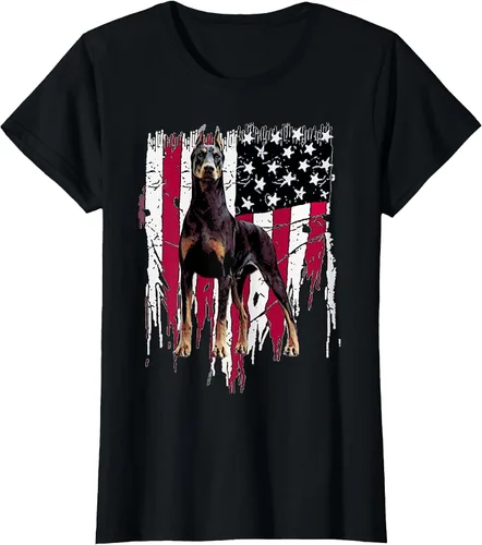 Vista 6 de Doberman Pinscher American Flag USA Awesome T-Shirt Negro