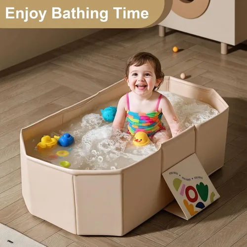 Vista 3 de Bañera plegable para bebé, tubo de baño para bebé con base antideslizante, tubo portátil para bebé recién nacido a niño pequeño