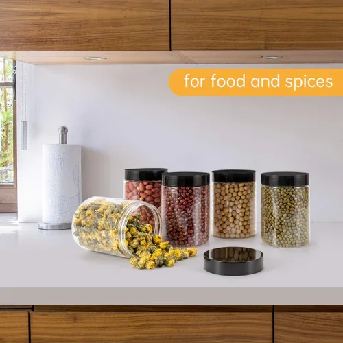 Vista 6 de 10 tarros de plástico con tapas, tarros de boca ancha de 10 onzas con tapas herméticas, recipientes vacíos transparentes con tapas, tarros