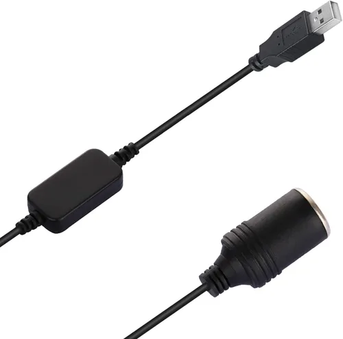 Vista 5 de Adaptador USB A macho a hembra de 12V para encendedor de cigarrillos de coche para GPS Dashcam y más - Negro (0.3M/1 pie)