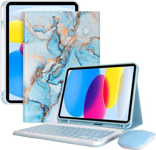 Vista 10 de LAMA Funda con Teclado Touchpad para iPad (A16) 11ª generación 2025/10ª generación 2022, funda tipo folio con soporte para lápiz, trackpad