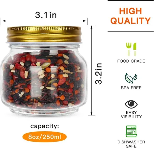 Vista 2 de STARSIDE Paquete de 24 tarros de cristal de 8 onzas con tapas de boca regular, 250 ml, recipientes perfectos para mermelada, miel, caramelos