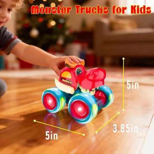 Vista 6 de Camión monstruo, autos de juguete para niños pequeños de 1 a 3 años con Bull Shark Crocodile Glow Rover Wheels Press and Go Cars Monster Trucks