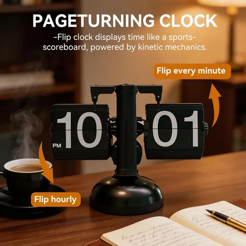 Vista 6 de HERCHR Reloj con tapa retro, reloj digital automático con función de página mecánica, reloj de escritorio retro digital abatible, funciona