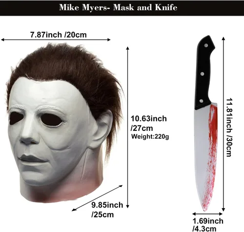 Vista 7 de CoserWorld Máscara de Halloween de Michael Myers disfraz con cuchillo falso, overol azul, traje de mecánico para hombres adultos