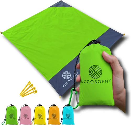 Vista 9 de ECCOSOPHY Manta de playa a prueba de arena, 100% impermeable, manta de picnic de 60 x 55 pulgadas, manta de bolsillo compacta para exteriores, funda