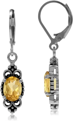 Vista 7 de Silvershake - Aretes de plata de ley 925 con piedra natal ovalada, 8 x 6 mm, acabado antiguo o bañados en oro amarillo, estilo balinés, con cierre