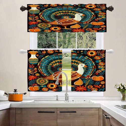 Vista 433 de Shrahala Orange Autumn Autumn Blackout Curtain Tiers, Fall Kitchen Valance Light Blocking Tier Drapes with Rod Pocket, 2 Pack 26 X 24 in