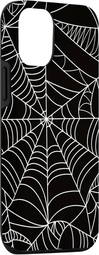 Vista 3 de iPhone 12/12 Pro blanco y negro araña web Único estuche de Halloween de Artsy moderno
