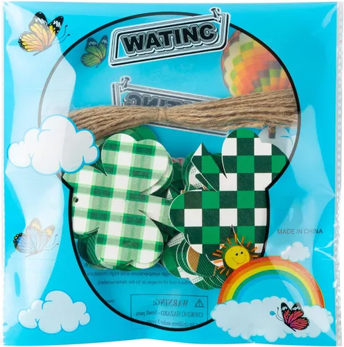 Vista 6 de WATINC Paquete de 25 adornos de madera de trébol, estilos clásicos del día de San Patricio, colgante de madera con recortes en forma de trébol