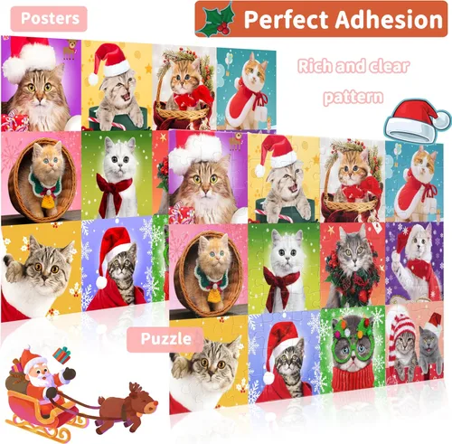 Vista 4 de Bestbase Rompecabezas de Navidad de 100 piezas para niños, gatos de Navidad, rompecabezas multicolor para edades de 4 a 8 años, 3 a 5, 8 a 10