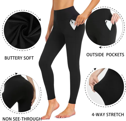 Vista 5 de Aoliks Leggings con bolsillos para mujer, pantalones de yoga con bolsillos, cintura alta suave, control de abdomen, no se transparentan, pantalones
