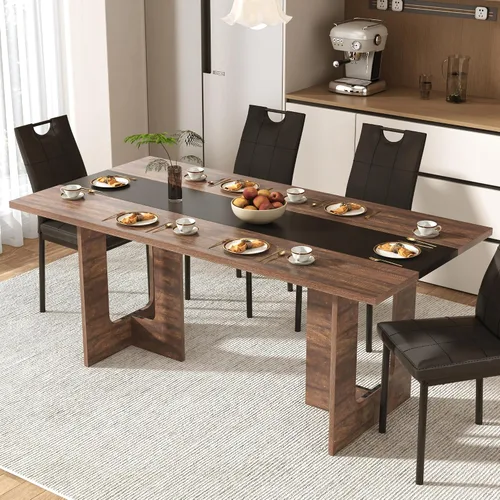 Vista 4 de St.Mandyu Juego de mesa de comedor y sillas de 7 piezas para 4-8 personas, mesa de cocina de 71 pulgadas con 6 sillas, mesa de comedor rectangular