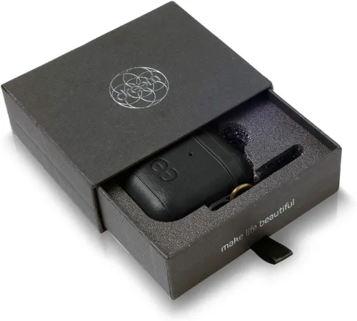 Vista 6 de Dreem Om - Funda para estuche con clip para llavero compatible con AirPods 1 y 2, funda de cuero vegano para Airpods para hombres y mujeres, Negro