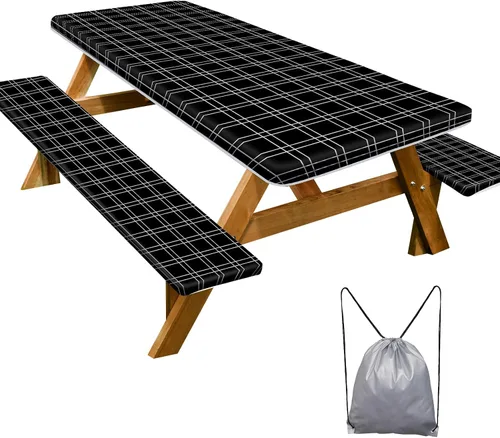 Vista 52 de Funda de mesa de picnic con fundas para bancos Esenciales de camping Mantel de picnic impermeable y a prueba de viento con bolsa de cordón, funda