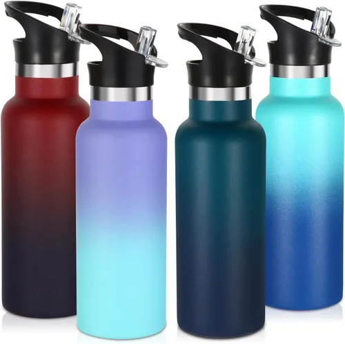 Vista 21 de Volhoply Botella de agua aislada para niños de 17 onzas, botellas de agua de acero inoxidable con tapa con pajilla, botella de agua de metal al
