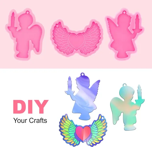Vista 3 de Angel Wings Kit de 33 moldes de silicona para hacer manualidades de ángel y niña, alas de corazón de ángel, para manualidades, llaveros, colgantes