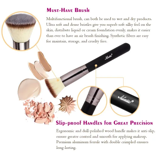 Vista 2 de Matto Flat Kabuki - Brocha de maquillaje con parte superior plana para mezcla de base líquida, crema mineral en polvo, 1 unidad