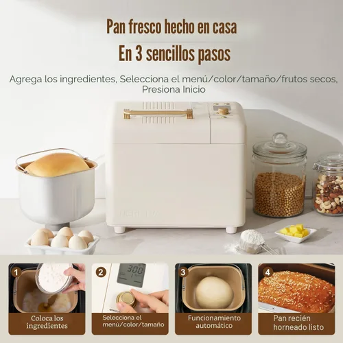 Vista 4 de Neretva Máquina para hacer pan, máquina para hacer pan 15 en 1 de 2.2 libras, máquina para hacer pan con doble calentador con dispensador automático
