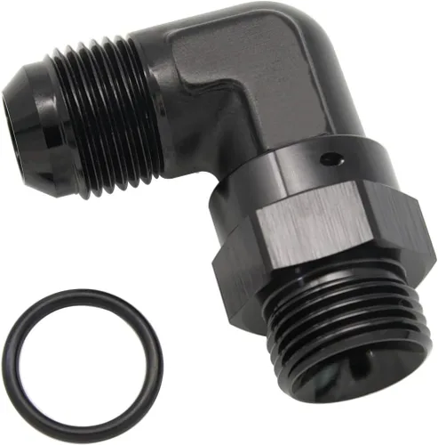 Vista 10 de Adaptador de riel de bomba de combustible macho de aluminio de radio de alto flujo 45 grados 6AN macho a 4AN macho con junta tórica AN4 ORB, negro
