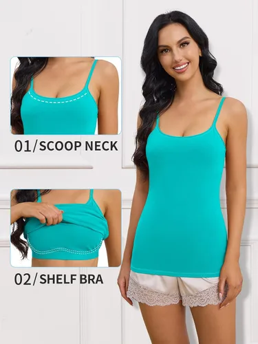 Vista 126 de Camisa Attraco de algodón, con tirantes estilo espagueti, con brasier incorporado, 2 paquetes, para mujer