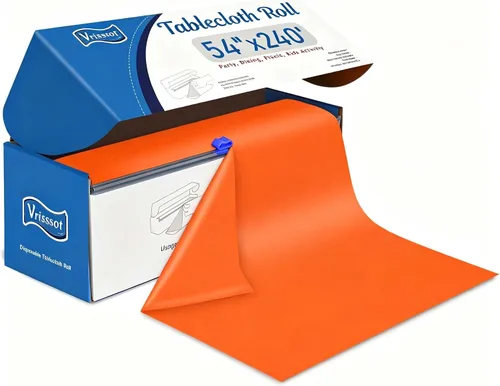 Vista 13 de Mantel desechable de plástico para mesas: 54 pulgadas x 120 pies, cubierta de mesa de plástico con cortador fácil de deslizar, manteles de plástico