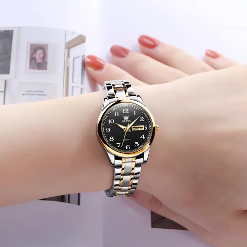 Vista 3 de OLEVS Reloj de mujer con diamantes de oro, clásico, elegante, de acero inoxidable, impermeable, fecha de día