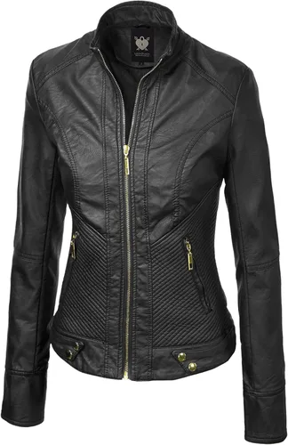 Vista 2 de Lock and Love - Chaqueta de motociclista de piel sintética con capucha desmontable, para mujer