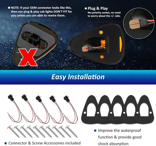 Vista 6 de D-Lumina Luces LED de techo de cabina con lente ámbar para Ford F150 F250 F350 F450 F550 F650 F750 E150 E250 E350 E450 1999-2016 Super Duty Camiones