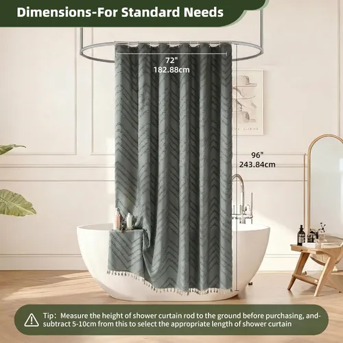 Vista 212 de Cortina de ducha Siiluminisoy de 36x72 beige, cortina de ducha de tela de tamaño pequeño, cortinas de ducha de tela con tufting, diseño chevron a