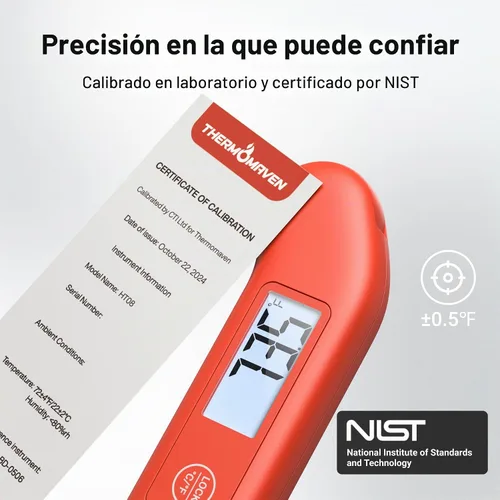 Vista 2 de Termómetro profesional de carne digital, precisión certificada NIST de ± 0.5 ℉, termómetro de lectura instantánea para cocinar a la parrilla