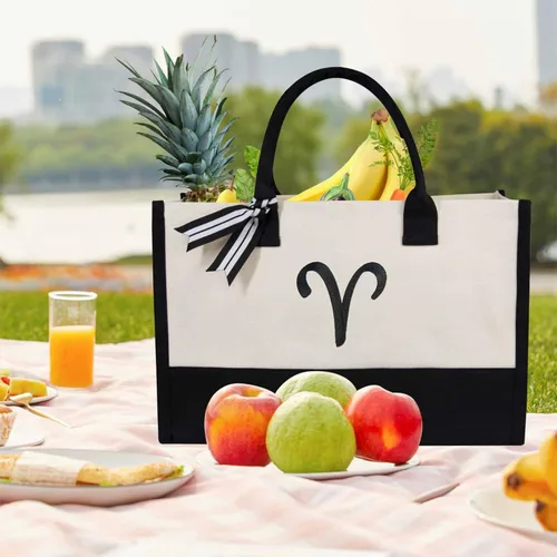 Vista 533 de TOPDesign Personalized Initial Canvas Beach Bag, Monogrammed Gift Tote Bag for Women