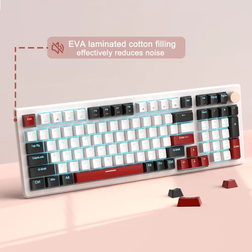 Vista 4 de MageGee Teclado mecánico para juegos de 98 teclas, interruptor amarillo intercambiable en caliente, 96% diseño compacto LED azul retroiluminado