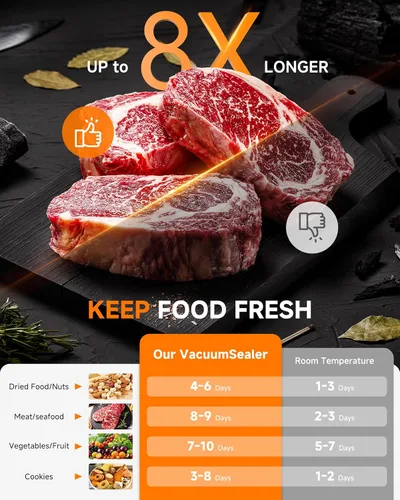 Vista 3 de Sellador al vacío automático de 95 KPa, sellador de alimentos 9 en 1 para alimentos secos/húmedos/líquidos, doble sellado térmico y bomba, incluye