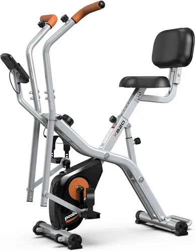Vista 13 de pooboo - Bicicleta de ejercicio plegable, bicicleta estática vertical plegable, bicicleta magnética para interiores X-Bike con resistencia ajustable