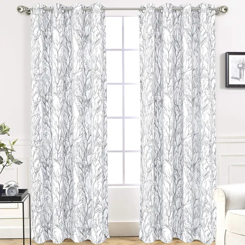 Vista 28 de DriftAway Cortinas opacas con diseño de ramas de árbol, doble capa, 84 pulgadas de largo, para dormitorio, estampado clásico, aislamiento térmico