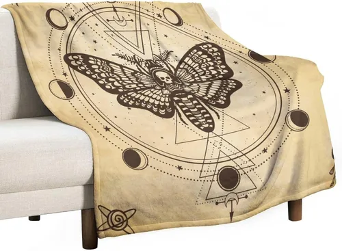 Vista 39 de Manta gótica de franela de polilla abstracta, mágica, bohemia, mariposa, esqueleto, luna, estrellas, manta estética para hombres, mujeres, niñas