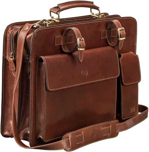 Vista 2 de Maxwell Scott - Mens Luxury Italian Leather Large Square Briefcase - Zip Closure - Handmade in Italy - The Alanzo