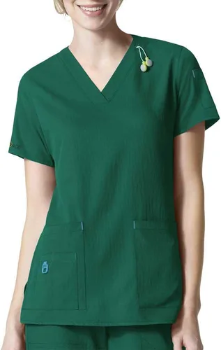 Vista 2 de Carhartt Scrubs C12110, camiseta de mujer Force® Cross-Flex de ajuste moderno con cuello en V Hunter