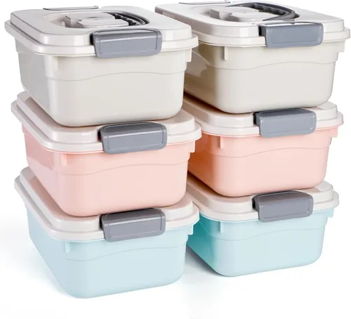 Vista 7 de Elsjoy Juego de 6 cubos pequeños de plástico con tapa y asa, caja de almacenamiento de plástico de 2.1 cuartos de galón, contenedor