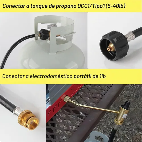 Vista 4 de Adaptador de manguera de propano de 6 pies, 1 libra a 20 libras, convierte electrodomésticos de 1 libra en tanques de 5 a 40 libras, se adapta a
