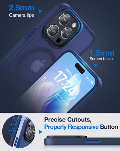 Vista 5 de Facbiny Funda magnética para iPhone 15 Pro Max, compatible con Magsafe [probada contra caídas de grado militar], translúcida mate a prueba