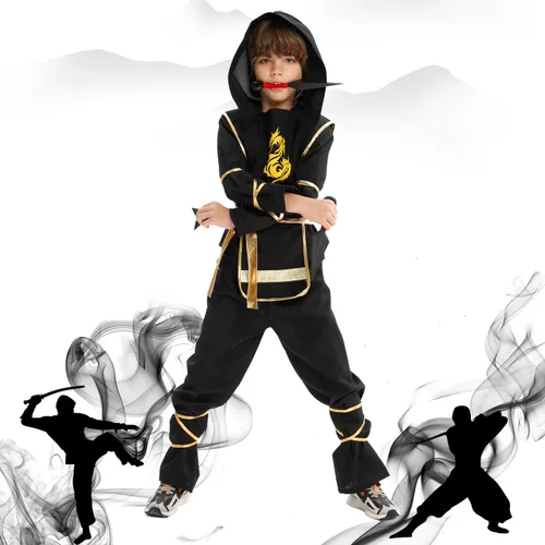 Vista 5 de Disfraz de Halloween para niños, disfraz de ninja y juego de simulación con juguetes Ninja de lujo