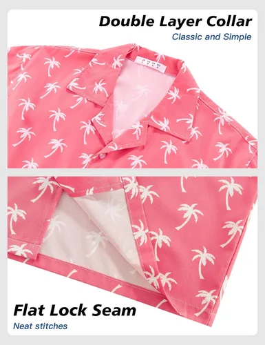 Vista 6 de BOJIN Camisas hawaianas de manga corta con botones para hombre, camisas casuales de verano, estampado floral tropical, camisas de playa Aloha