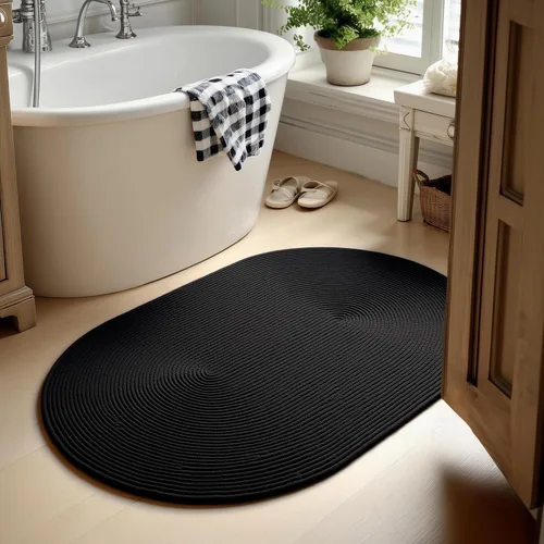 Vista 24 de Super Area Rugs Alfombra trenzada gris pequeña para puerta – Tejido lavable para fregadero de cocina, tapete gris sólido, ovalado, 20 x 30 pulgadas