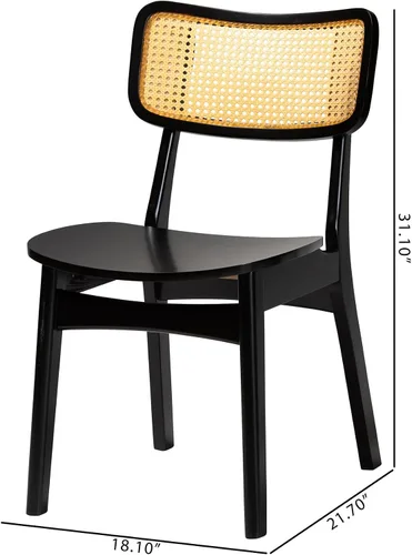 Vista 3 de Baxton Studio Tafari Mid-Century - Juego de sillas de comedor de 2 piezas con acabado marrón oscuro y ratán