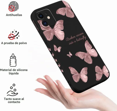 Vista 5 de LEECG Funda protectora para iPhone 11, diseño de flores creativas laterales, delgada, suave, funda protectora para iPhone 11, color negro mariposa